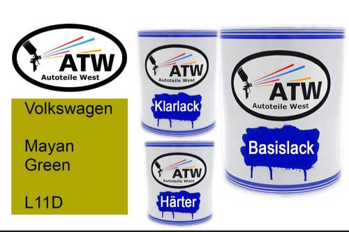 Volkswagen, Mayan Green, L11D: 1L Lackdose + 1L Klarlack + 500ml Härter - Set, von ATW Autoteile West.